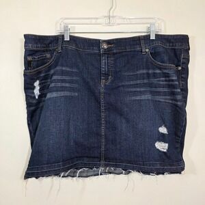 Torrid Women Denim Skirt Distressed Raw Hem Dark Wash Mini Size 20